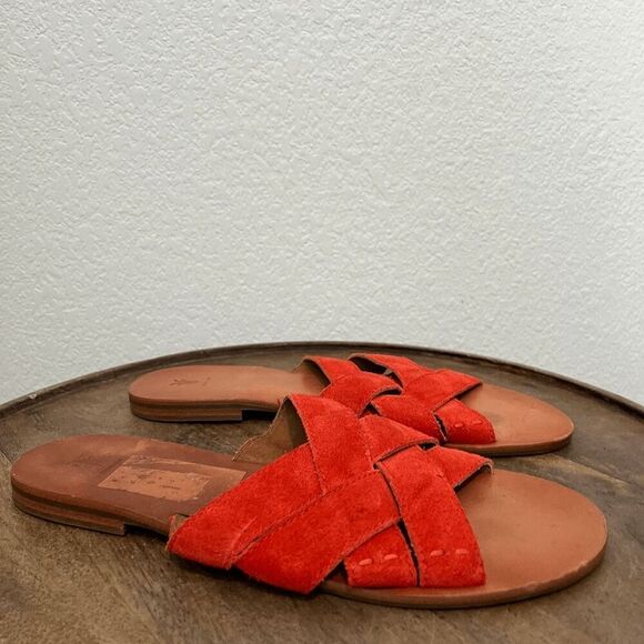 Frye Boots Red Suede Leather Carla Criss-Cross Open Toe Sandals Women's Size 8.5 - Picture 6 of 9
